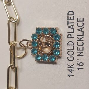 New House of Harlow 1960 Gold Necklace with Turquoise Gucci Pendant